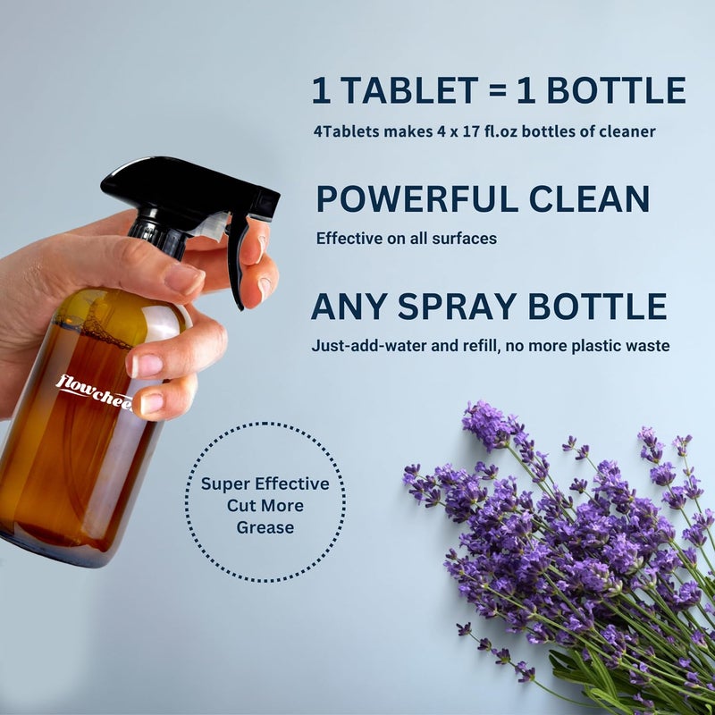 flowcheer Multi-Surface Cleaner Kits-2 Pack Reusable Spray Bottles & 4 Pack All Purpose Cleaner Refills Tablet, 4 x 16.9 Fl oz Bottles of Spray Cleaner Lemon and Lavender Scent - Image 5